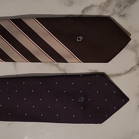 Vtg Christian Dior Men's Ties Set 2 Brown Patterns Designer Professional Career - Picture 6 of 8